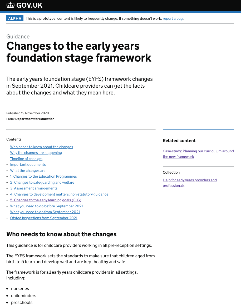Guidance document for EYFS, version 1